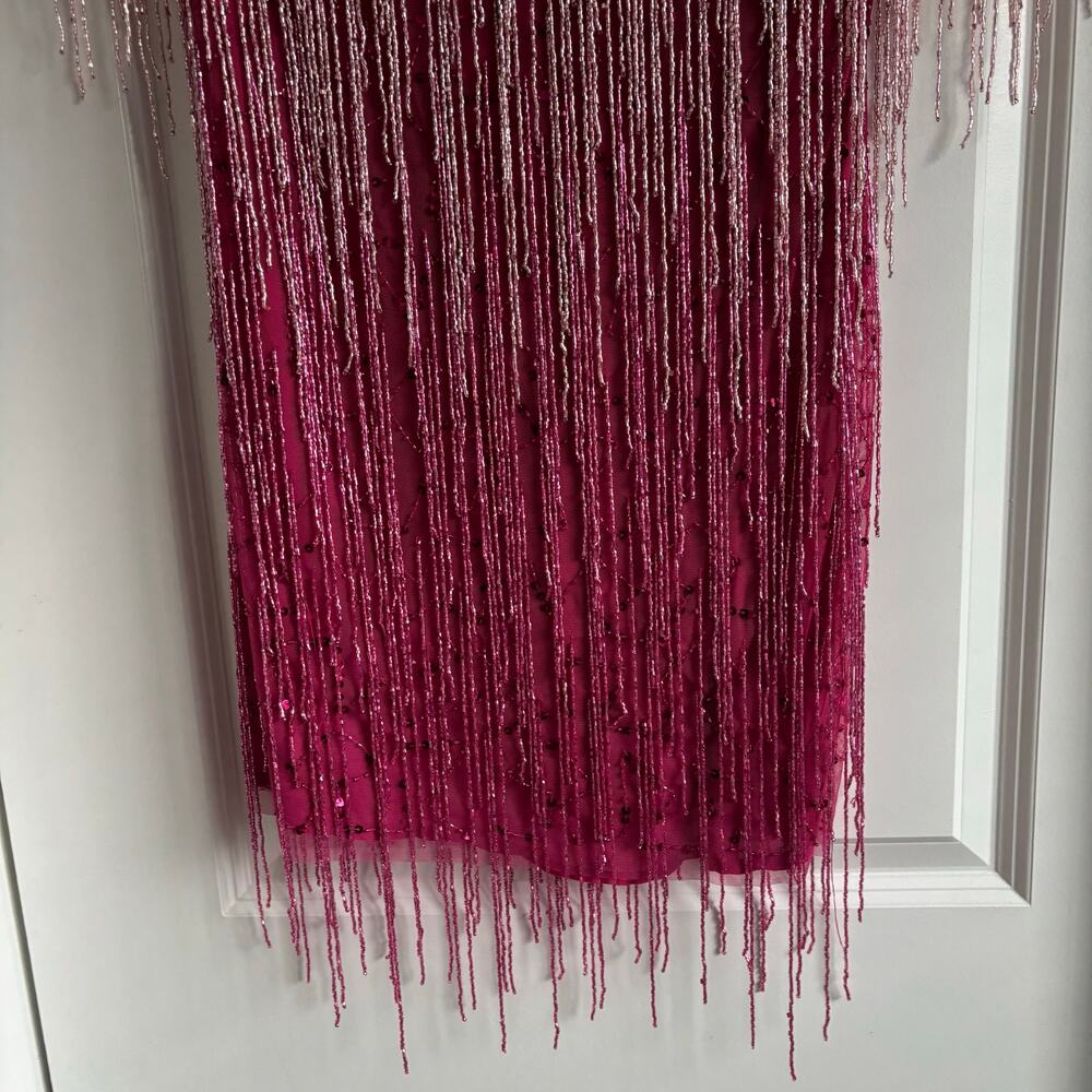 NWT Nasty Gal Tassel Beaded Mini Shift Dress Size 8 Party Hot Pink Festival - Picture 6 of 13